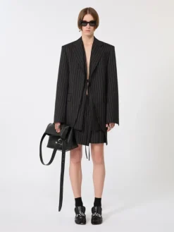 Pinstripe gabardine tailored blazer - BLACK