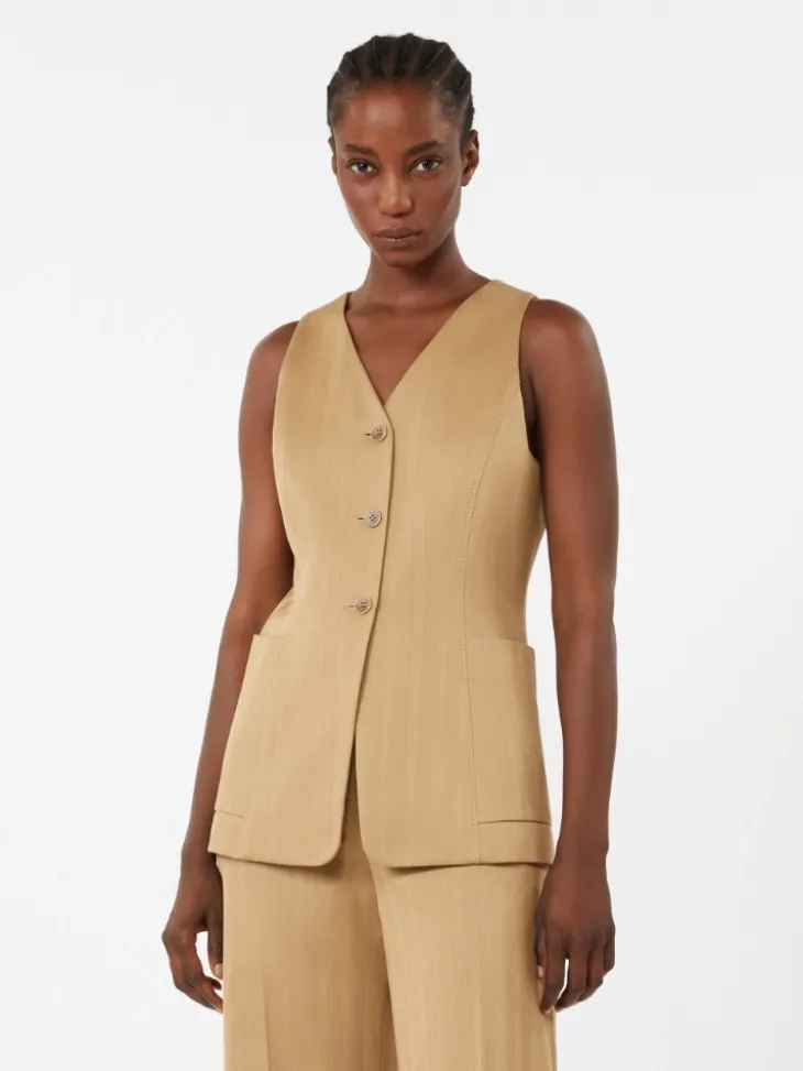 Pinstripe jacquard jersey gilet - DESERT