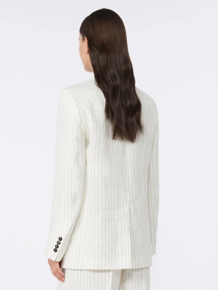 Pinstripe linen blazer - NATURAL