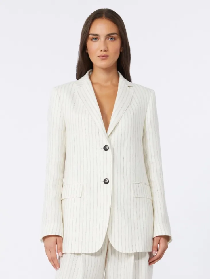 Pinstripe linen blazer - NATURAL