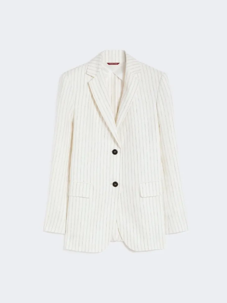 Pinstripe linen blazer - NATURAL