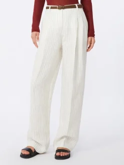 Pinstripe linen trousers - NATURAL