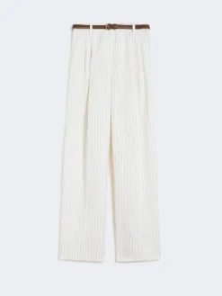 Pinstripe linen trousers - NATURAL