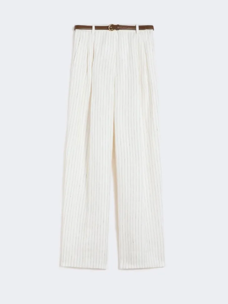 Pinstripe linen trousers - NATURAL