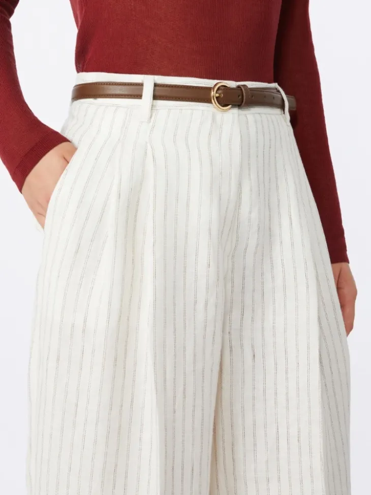 Pinstripe linen trousers - NATURAL