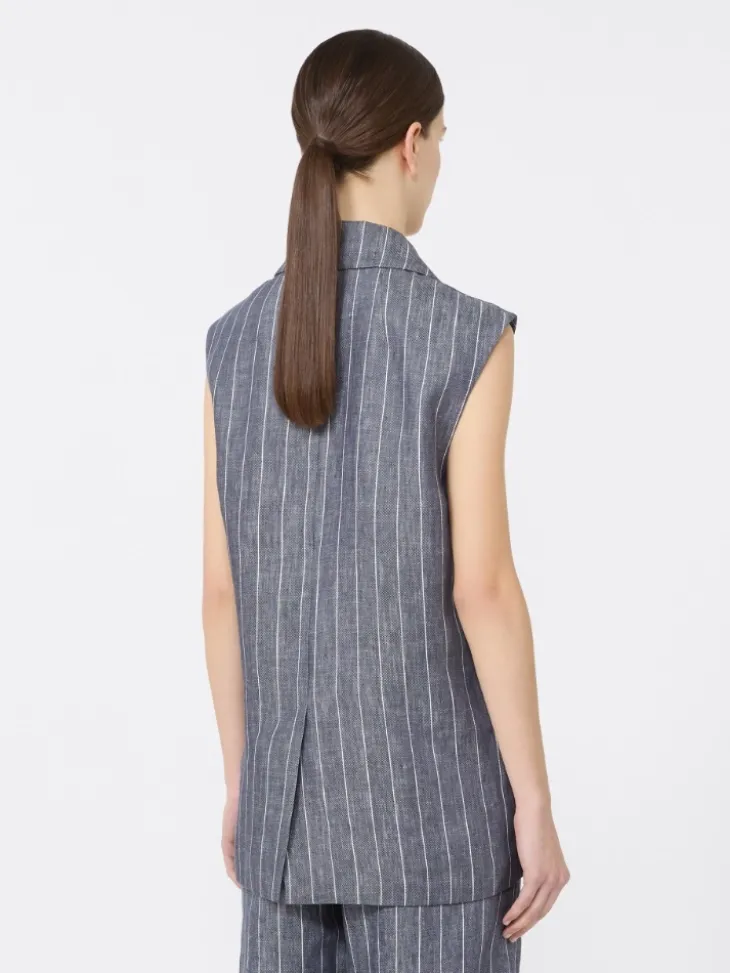 Pinstriped linen Batavia gilet with a denim effect - ULTRAMARINE