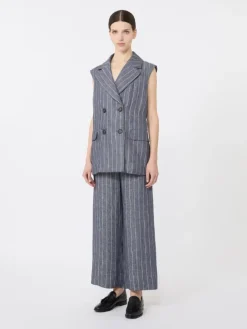 Pinstriped linen Batavia gilet with a denim effect - ULTRAMARINE