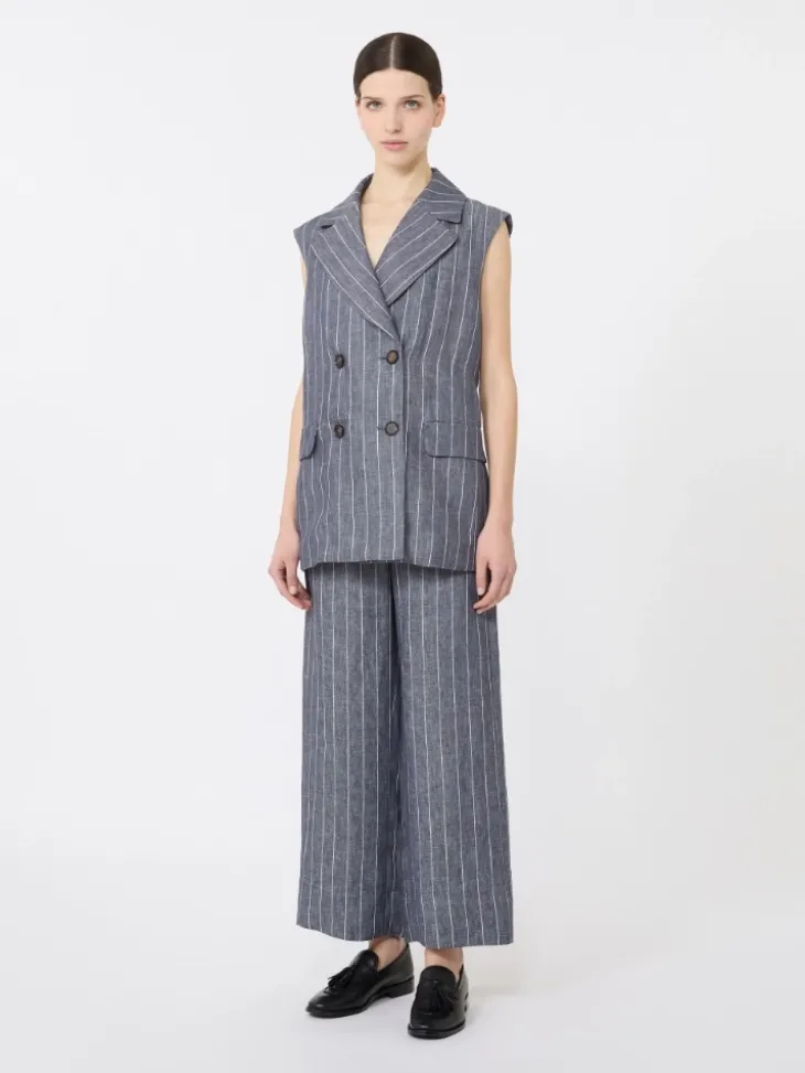 Pinstriped linen Batavia gilet with a denim effect - ULTRAMARINE