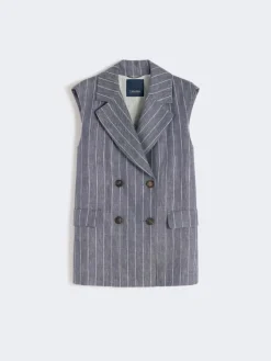 Pinstriped linen Batavia gilet with a denim effect - ULTRAMARINE