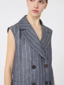 Pinstriped linen Batavia gilet with a denim effect - ULTRAMARINE