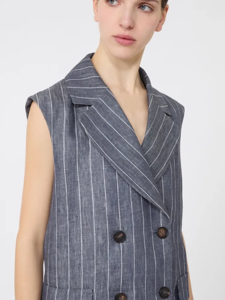 Pinstriped linen Batavia gilet with a denim effect - ULTRAMARINE