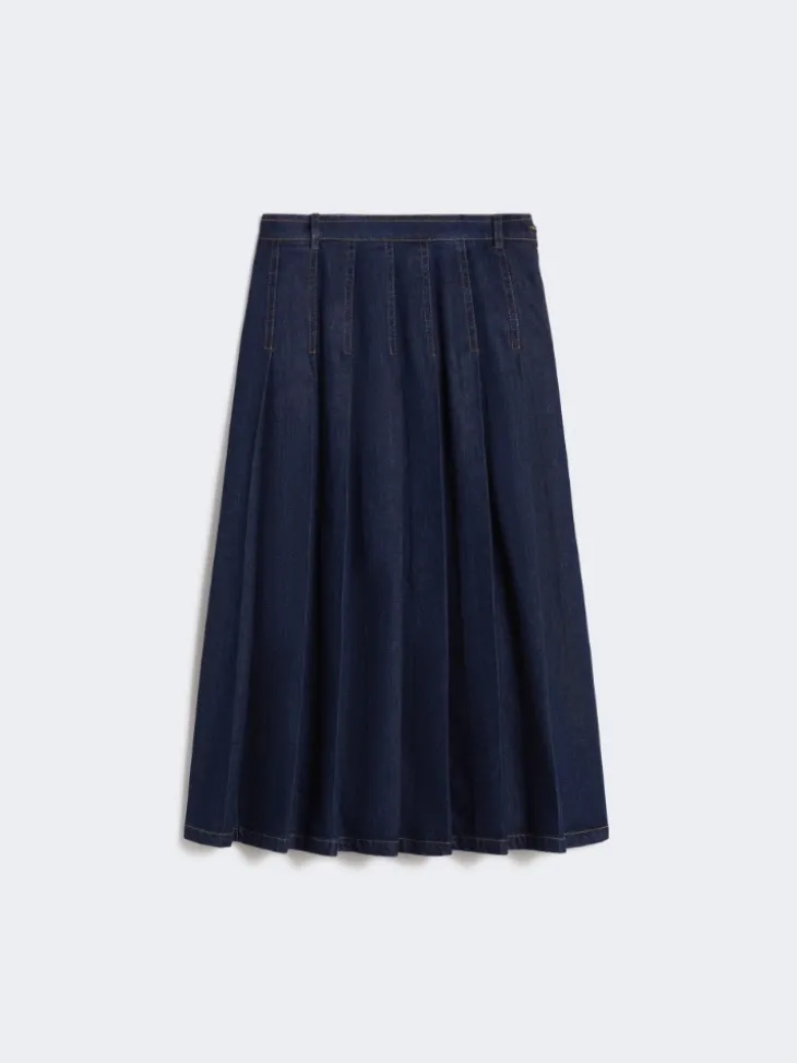 Pleated denim skirt - NAVY