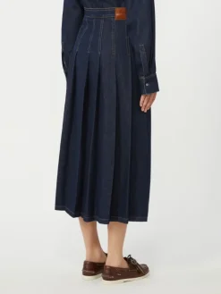 Pleated denim skirt - NAVY