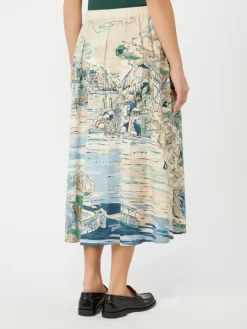 Pleated printed poplin skirt - LIGHT BLUE