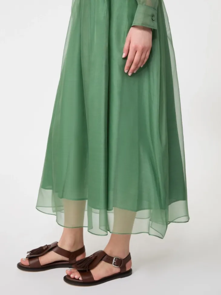 Pleated silk organza skirt - GREEN
