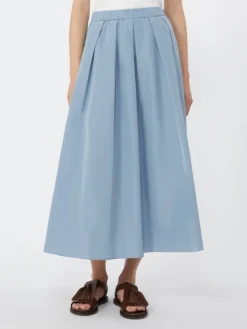 Pleated taffeta long skirt - LIGHT BLUE