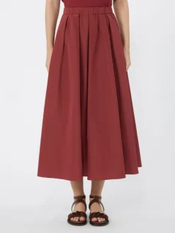 Pleated taffeta long skirt - CHERRY