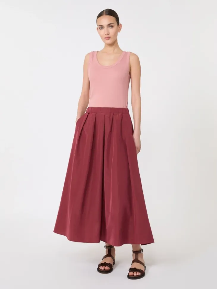 Pleated taffeta long skirt - CHERRY