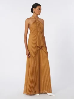 Plissé-pleated chiffon top - CARAMEL