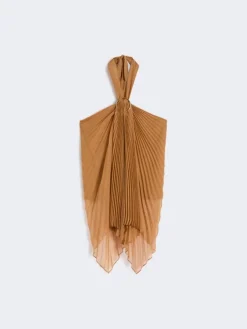 Plissé-pleated chiffon top - CARAMEL