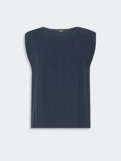 Plissé-pleated viscose yarn sweater - NAVY