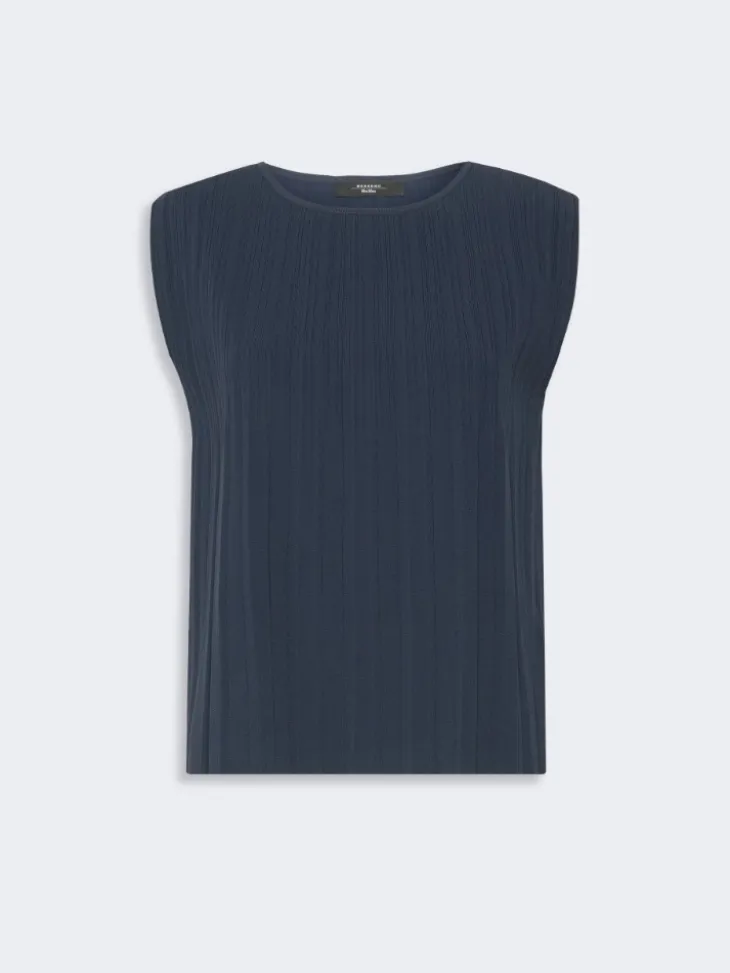Plissé-pleated viscose yarn sweater - NAVY