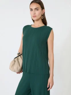 Plissé-pleated viscose yarn sweater - GREEN