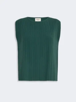 Plissé-pleated viscose yarn sweater - GREEN