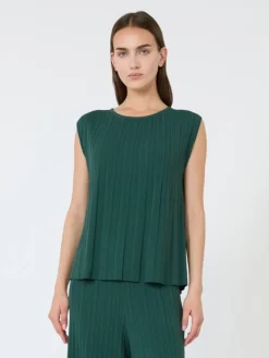 Plissé-pleated viscose yarn sweater - GREEN