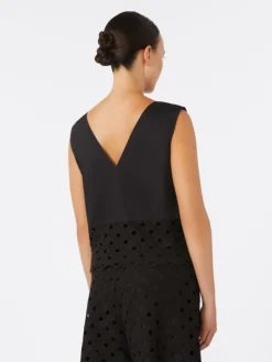 Poplin and macramé lace top - BLACK