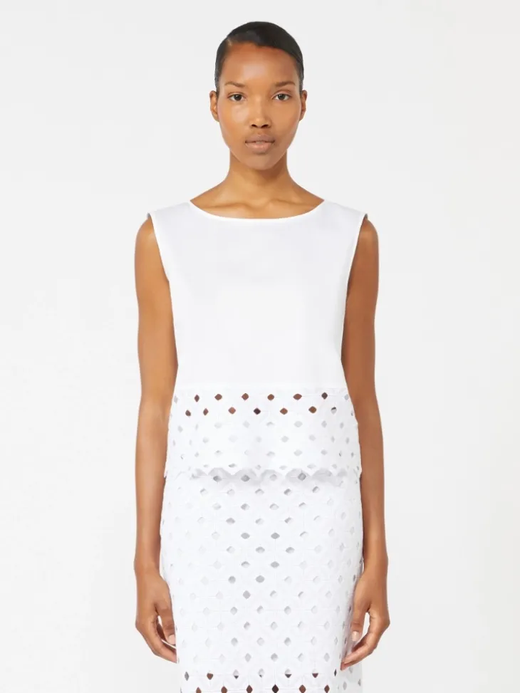 Poplin and macramé lace top - OPTICAL WHITE