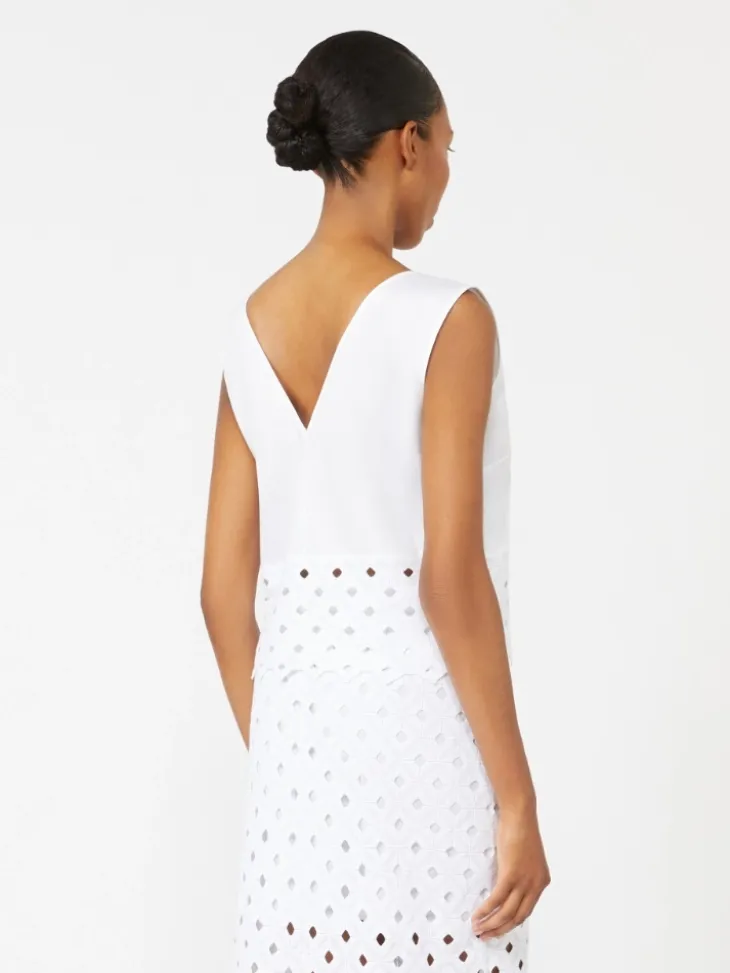Poplin and macramé lace top - OPTICAL WHITE