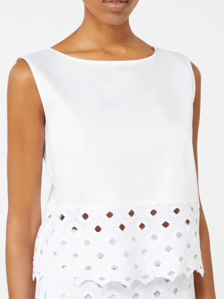 Poplin and macramé lace top - OPTICAL WHITE