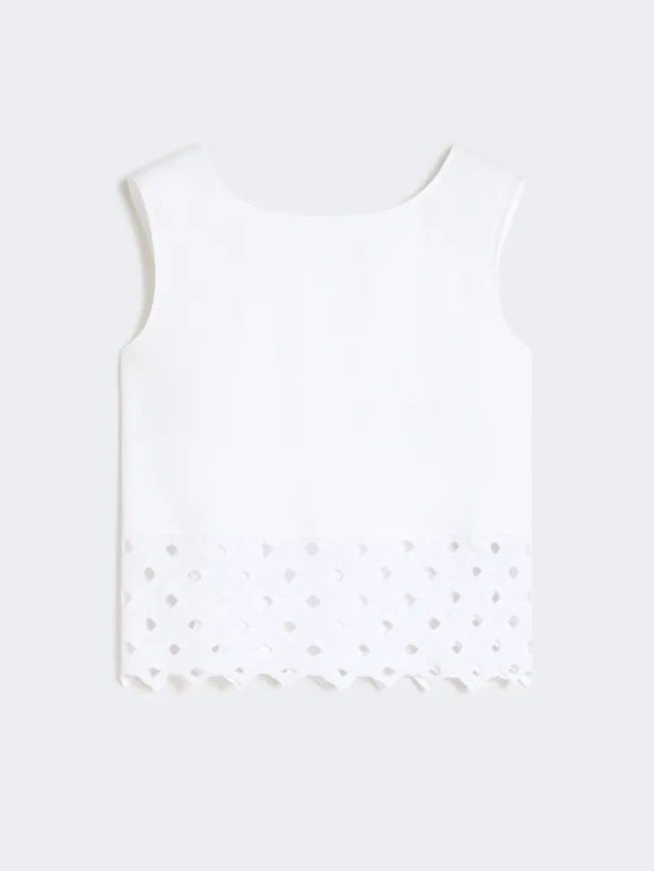 Poplin and macramé lace top - OPTICAL WHITE