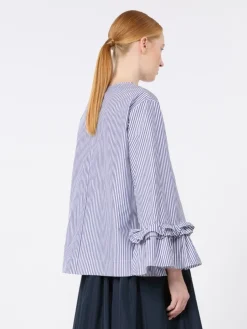 Poplin blouse with ruffles and flounces - LIGHT BLUE