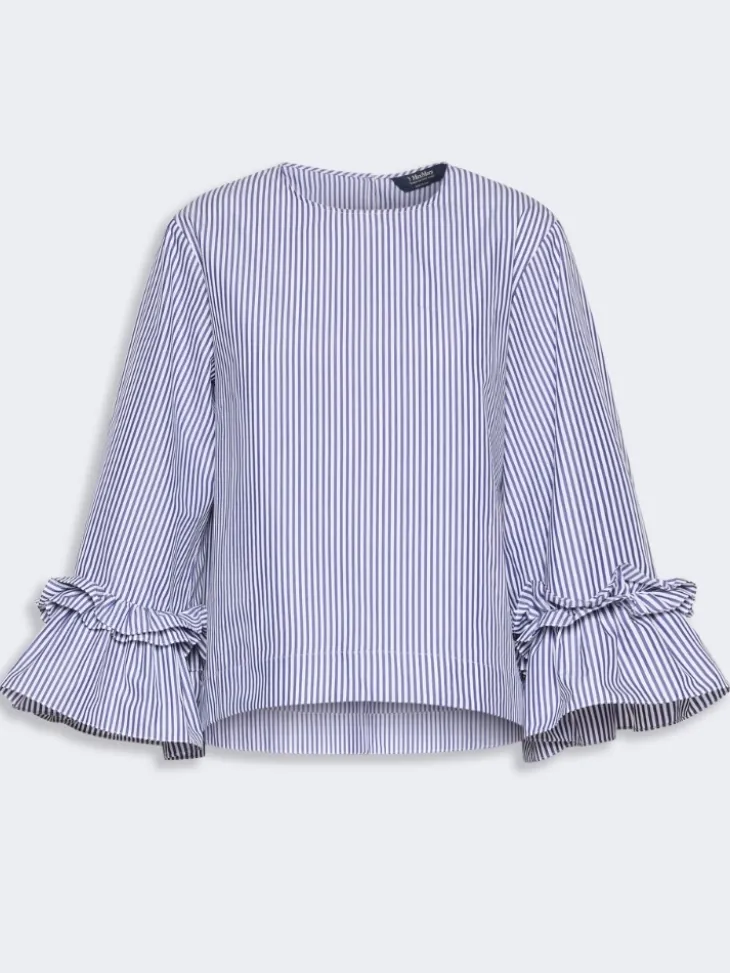 Poplin blouse with ruffles and flounces - LIGHT BLUE