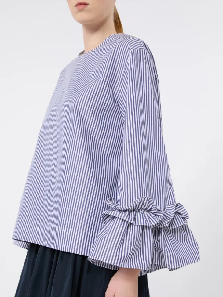 Poplin blouse with ruffles and flounces - LIGHT BLUE