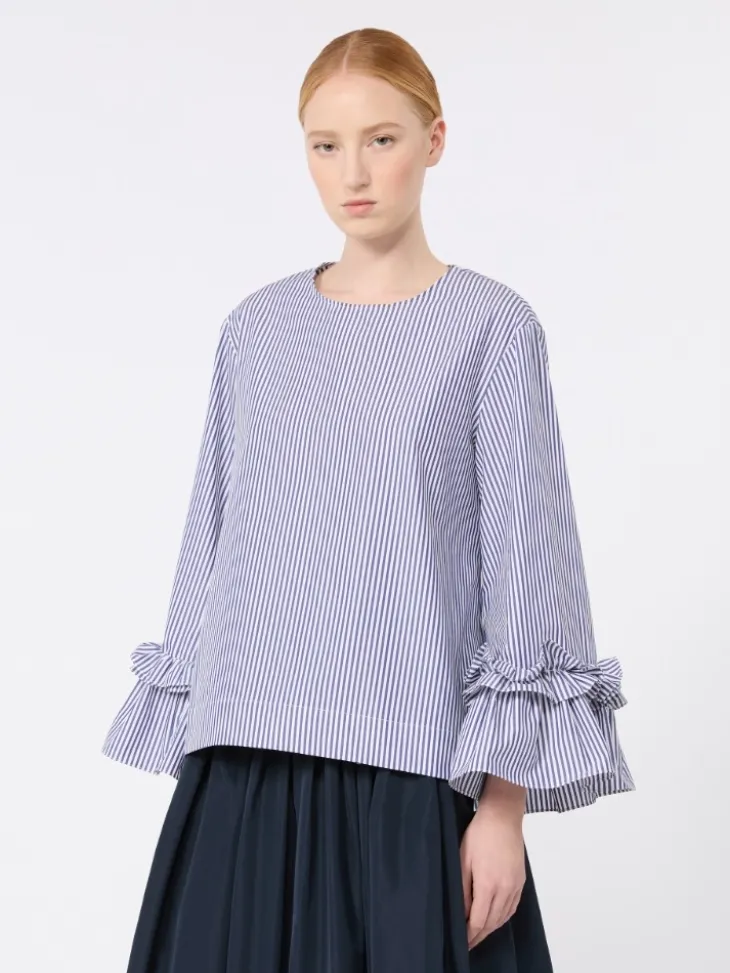 Poplin blouse with ruffles and flounces - LIGHT BLUE