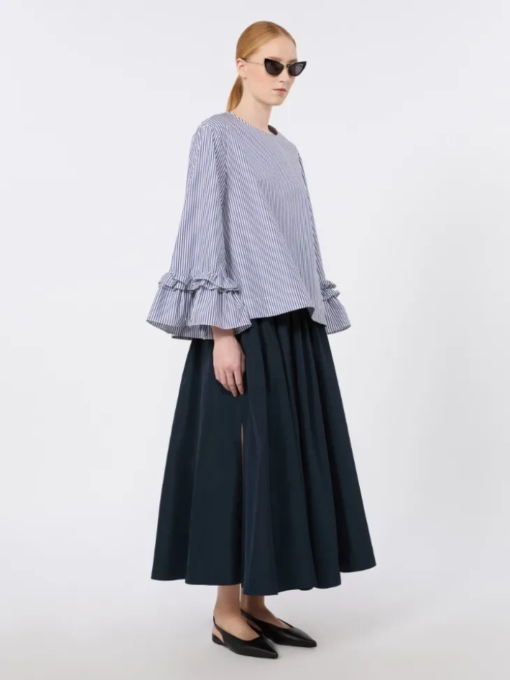 Poplin blouse with ruffles and flounces - LIGHT BLUE
