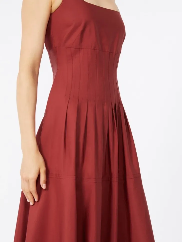 Poplin full-skirt dress - BRICK RED