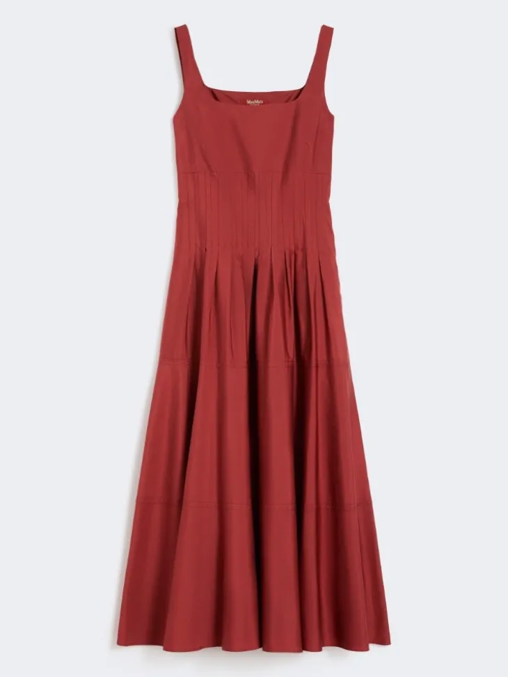 Poplin full-skirt dress - BRICK RED