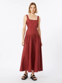 Poplin full-skirt dress - BRICK RED