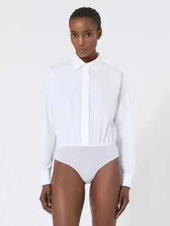 Poplin shirt bodysuit - OPTICAL WHITE