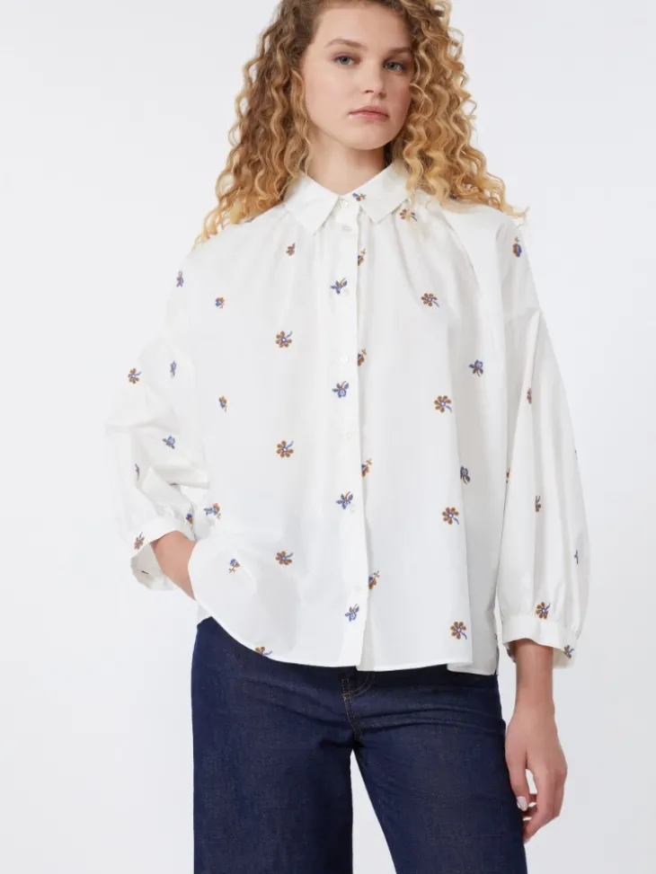 Poplin shirt with embroidery - WHITE