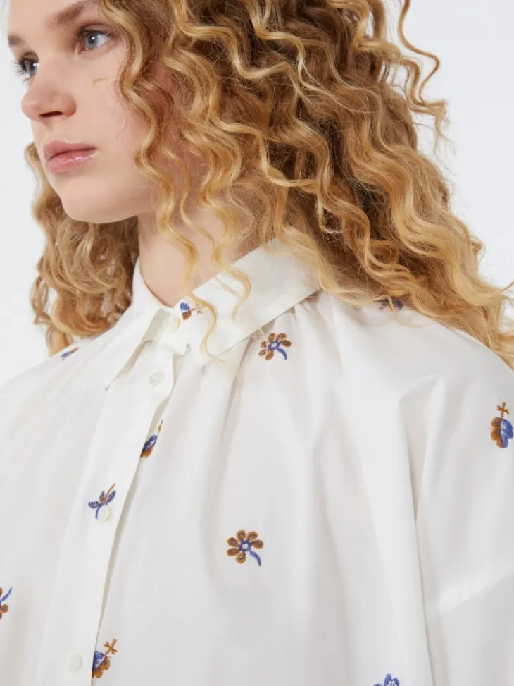 Poplin shirt with embroidery - WHITE