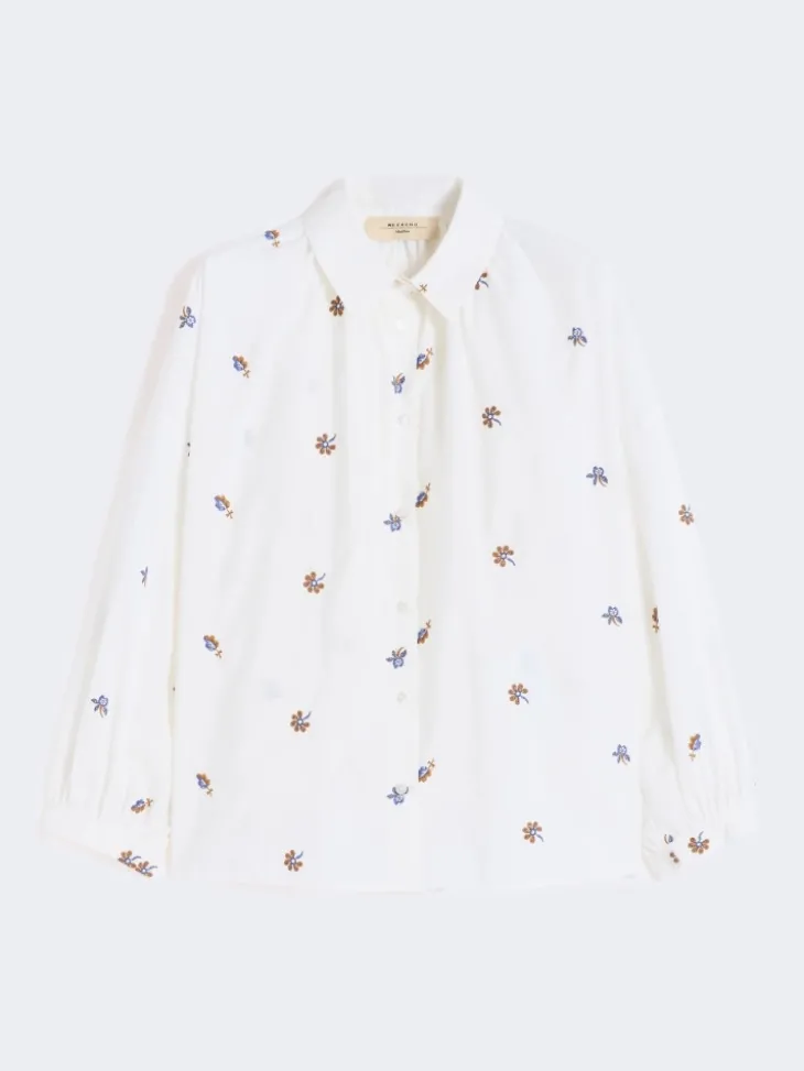 Poplin shirt with embroidery - WHITE