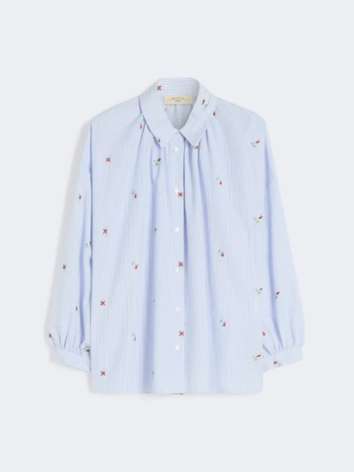 Poplin shirt with embroidery - LIGHT BLUE