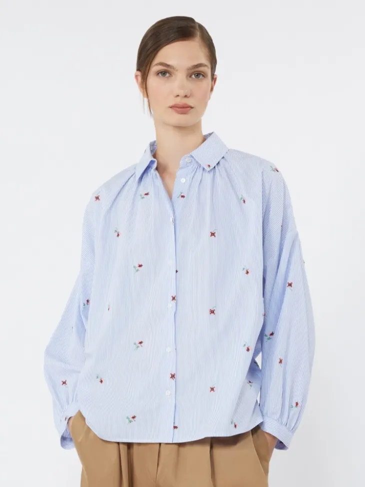 Poplin shirt with embroidery - LIGHT BLUE