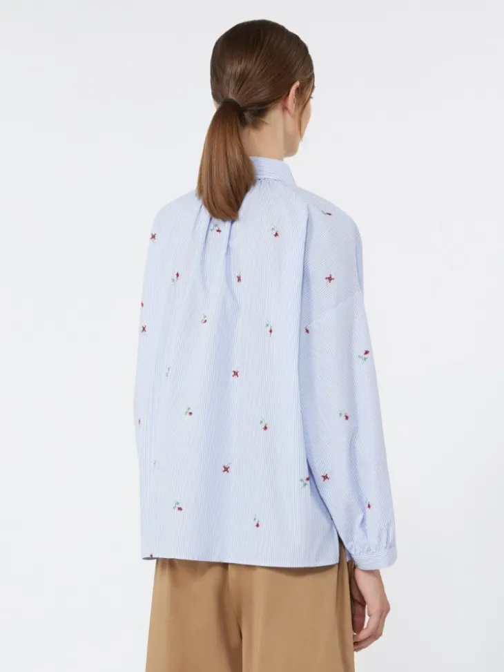 Poplin shirt with embroidery - LIGHT BLUE