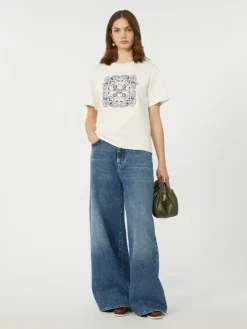 Print and embroidery-adorned cotton T-shirt - WHITE